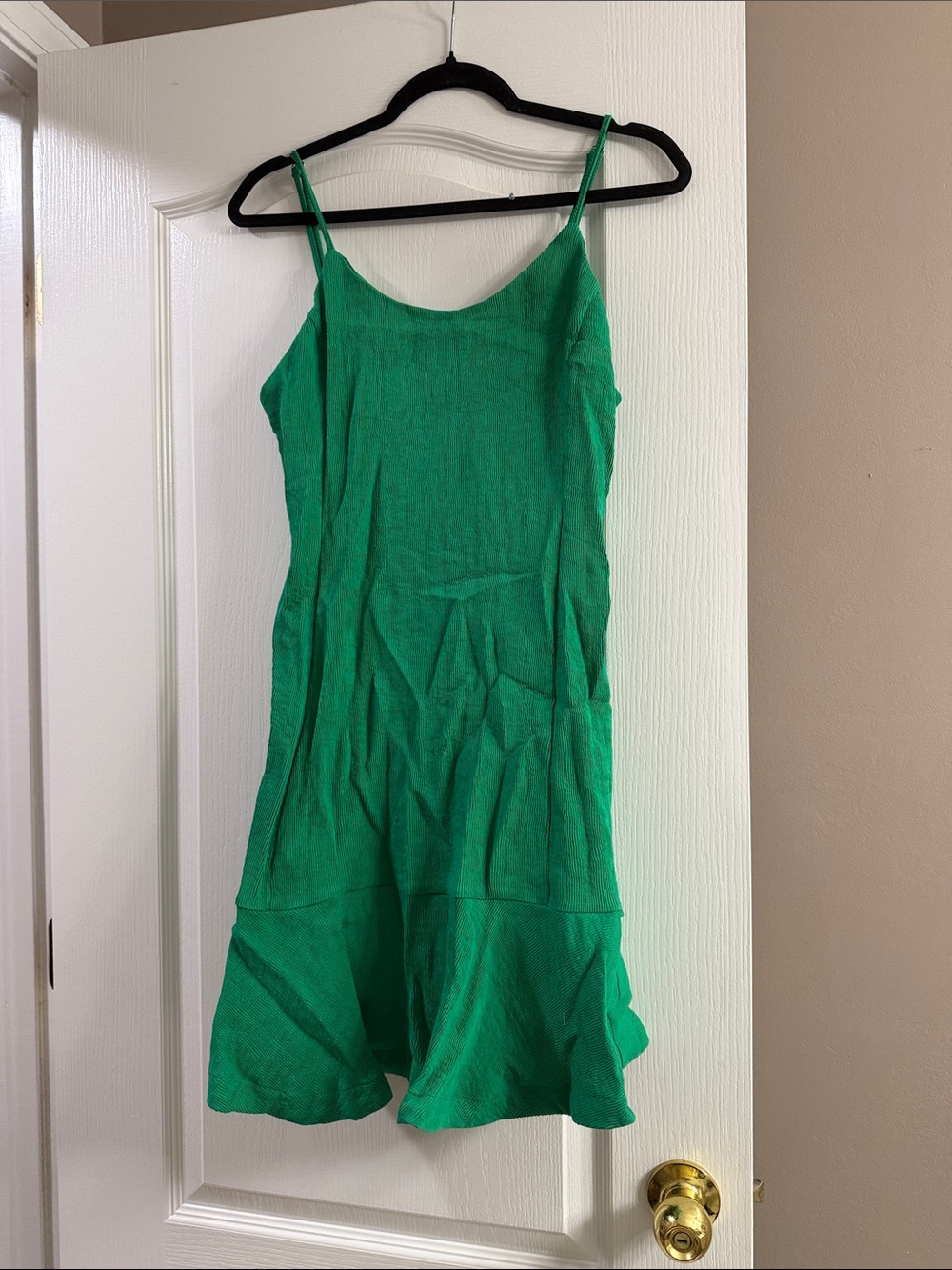Green Spaghetti Strap Ruffle-Hem Dress